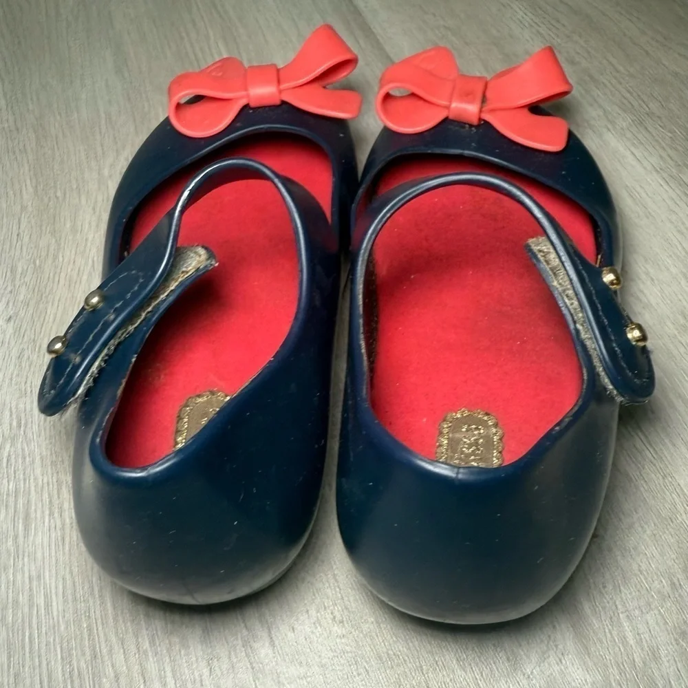 Mini Melissa Toddler Girl Blue With Pink Ribbon Bow Mary Jane Shoes Size 8